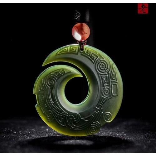 Natural Dark Green Nephrite Pendant Dragon Wealth God Pendant Necklace Men Women Jade Jewelry