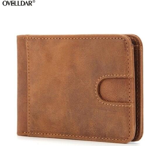 RFID Mens Genuine Leather Wallet Dollar Clip Fashion Men Leather Coin Purse Money Bag Card Holder Photo Holder