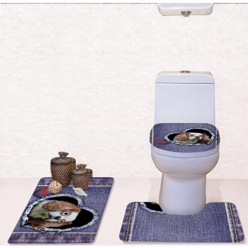 Washroom Non-slip Floor Carpets Cute 3D Dog French Bulldog/Boston Terrier Pattern WC Area Rugs Soft 3PCS Set Bathmats