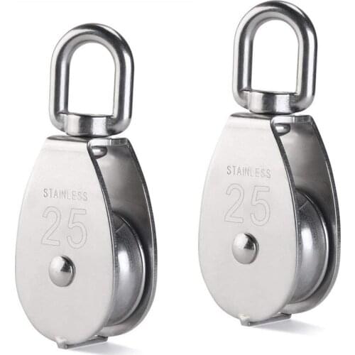 SHGO HOT-2Pcs 25MM Single Pulley Block in 304 Stainless Steel M25 Pulley Roller Loading 400kg - Silver