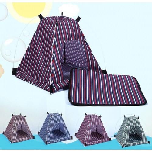 Removable Washable Dog Cat Kennel Foldable Striped Pattern Cattery Pet Tent Nest