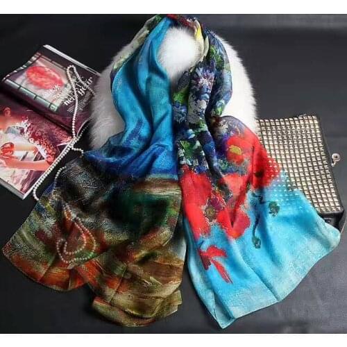 [SLKSCF] 175X135CM Summer painting silk scarf real real silk chiffon pashmina China Brand Scarf pure silk scarves and shawls
