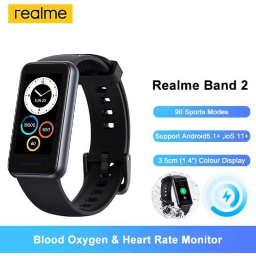 Realme Band 2 Smart Band 1.4" Blood Oxygen & Heart Rate Monitor 90 Sports Modes camera control Waterproof 204mAh Battery
