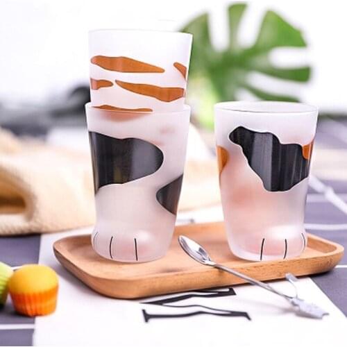 Glass Mug Korean Creativity Cartoon Cat Paw 300ML Matte Fruit Juice Cup Drinkware Home Kitchen Bar Display Supplies Water Ware