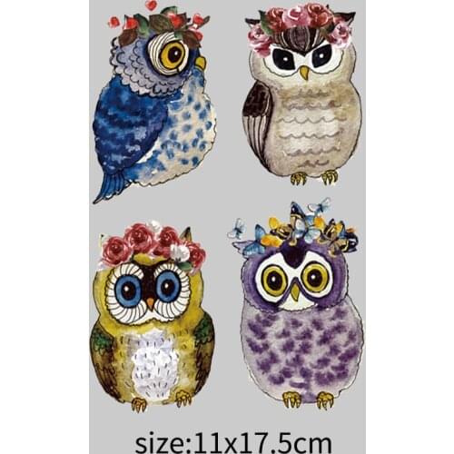 Flower Owl Iron-on Transfers Patches For Clothing Vinyl Thermo Stickers Applique Diy Heat Thermotransfer Stripes On Clothes Set