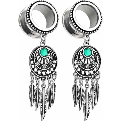 2Pcs Stainless Steel Pendant Ear Plugs Retro Tunnels Ear Piercings Screw Expansion Ear Stretched Piercing Fresh Tunnels Jewelry