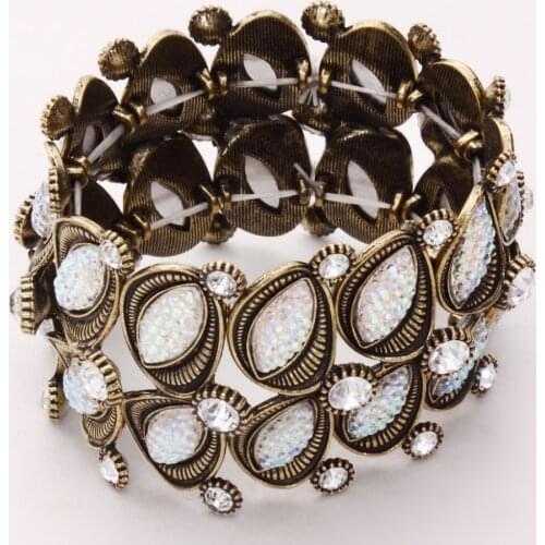 Bohemia Style Vintage Crystal Bangles Women Eye Pattern Elasticity Bracelet Wide Bangles Fashion Jewelry Accessories Pulseiras