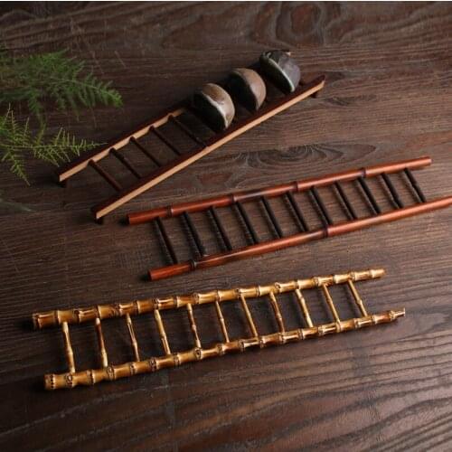 Japan Bamboo Tea Tray Creative Ladder Shaped Bamboo Kungfu Tea Cup Holder Vintage Table Cup Drying Tray Plateau En Bois Tea Gift