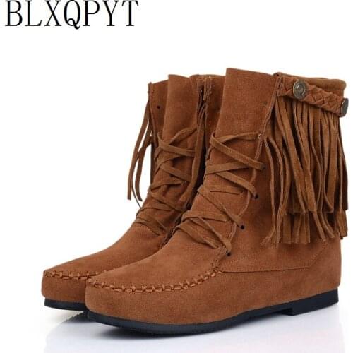 Big Size 34-43 Ankle Boots New Womens Winter Boots Lace-up Flat leaning Warm Fashion Folding Fringe For Girls Women Shoes 103