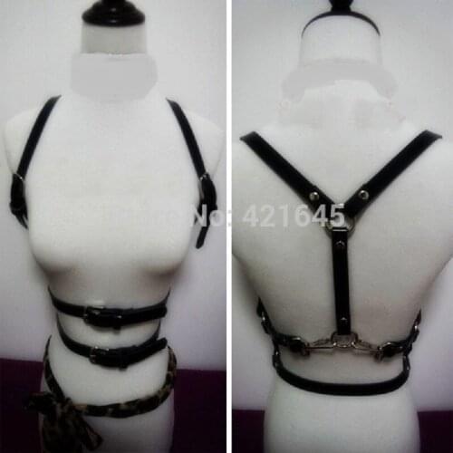 Women Harajuku Stud Handmade Punk Harness Genuine Leather Goth Two Row O-Round hook Body Bondage Cage Chest Belt Free shipping