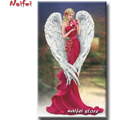 Red Wing Dress Lady 5D DIY Diamond Painting Full Round Square Portrait Art Kit Diamond Embroidery Mosaic Minimalist Home Decor