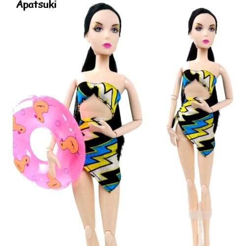 1Set Sexy Bikini Swimsuit For Barbie Doll Clothes Bra Underwear & Lifebuoy Bathing Swimwear For 1/6 BJD Doll Accessories Kid Toy