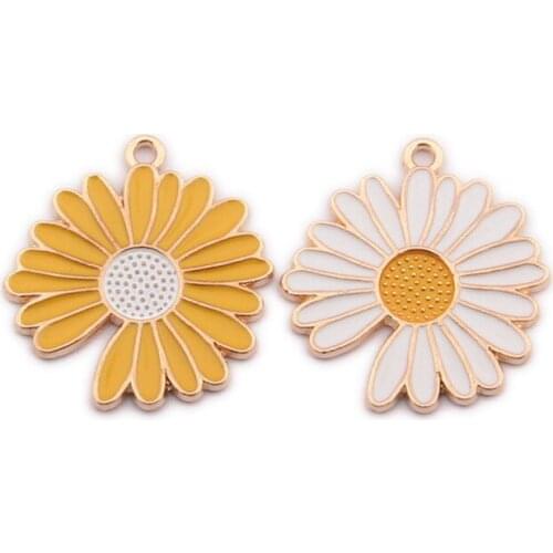 10pcs/Lot Chrysanthemum Single-sided Enamel Charms Diy Jewelry Alloy Accessories Drip Oil Jewelry Pendants Two Size Choose
