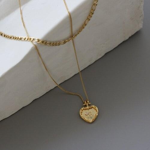 2021 Latest Spring Summer Collection Stainless Steel 18K Gold Clear CZ Stone Swallow Embossment Heart Pendant Layer Necklace