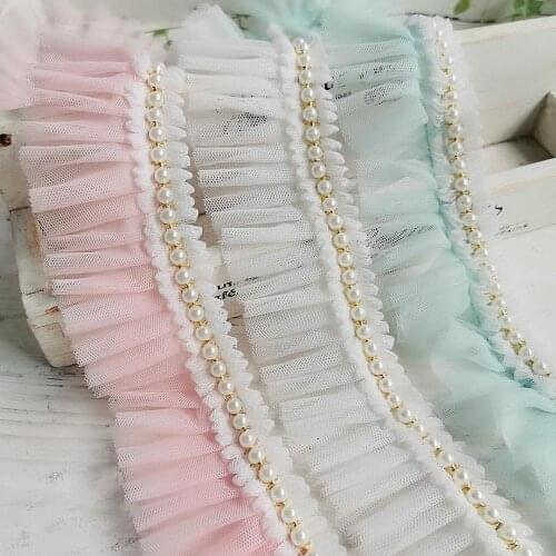 5Yard/Lot Diy 6CM Wide Pink Pearl Lace Trim Home Wild Princess Fluffy Dress Lace Fabric Doll Baby Clothes Accessories