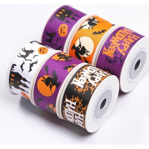 5 yards Happy Halloween Pumpkin Printed Grosgrain Ribbons Diy Gift Box Packaging Ribbon Festive Wreath Home Decoration Material