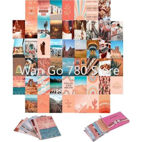 50Pcs Orange Peach Beach Scenery Aesthetic Picture for Wall Collage Kit Photography Props Living Room Decor for Girls Boudoir