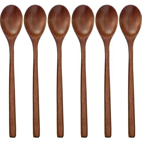 6 Wooden Soup Spoons for Eating Stirring Stirring Cooking Utensils