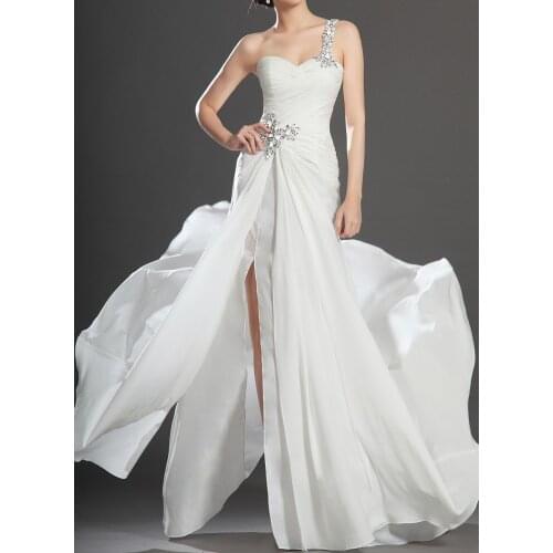 Side Slit White Bridesmaid Dresses One Shoulder Formal Dress For Weddings Real Photo