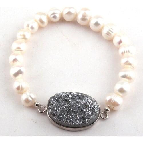 Free Shipping New Design Energy Bracelets Beautiful Fashion Freshwater Pearl /Druzy Charm Bracelet