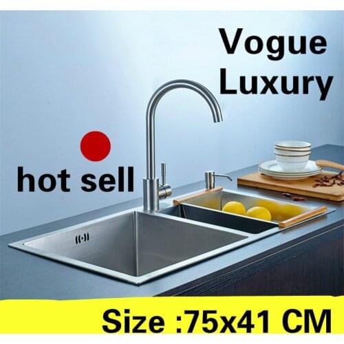 Free shipping Apartment kitchen manual sink double groove food grade 304 stainless steel vogue hot sell small 75x41 CM