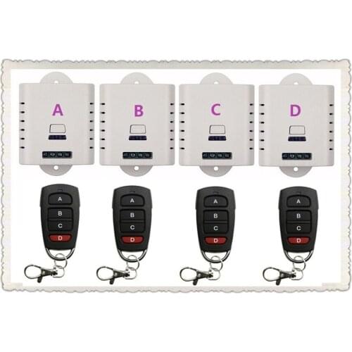 85V 110V AC220V 240V 1CH RF Wireless Remote Control System teleswitch 4 transmitter 4 receiver universal gate remote control