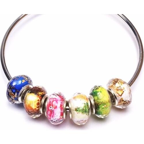 14MM Mixed Colorful Glitter Powder Inside Printed Photo Large Hole Beads Charms Fit Jewelry Bracelet For Christmas 50Pcs/lot