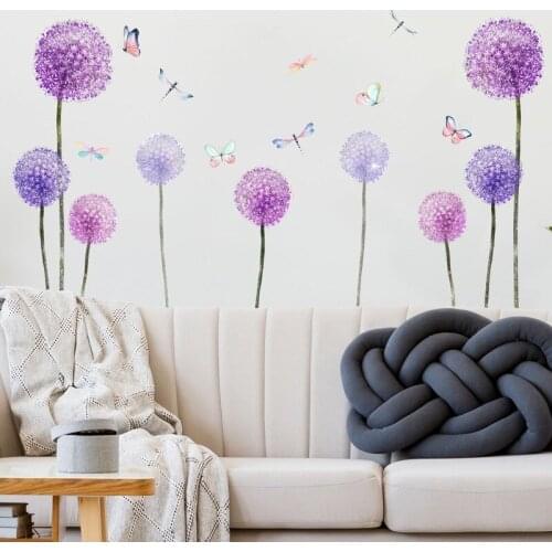 Purple Dandelion Wall Stickers Home Decor Living Room DIY Art Wallpaper Sofa Backdrop Wall Decoration Mural Modern Bedroom Decal