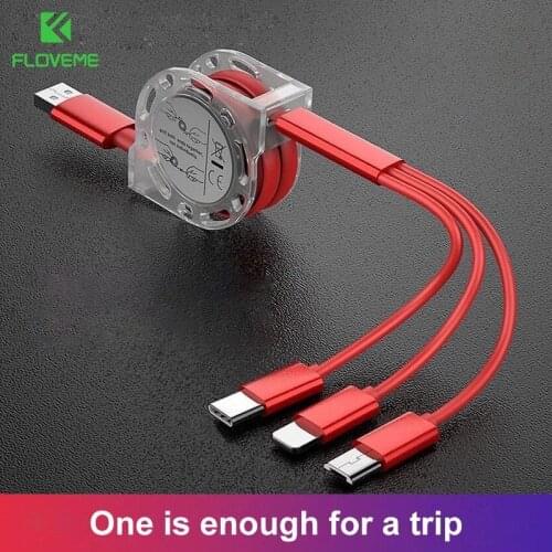 Floveme 3 in 1 USB Cable For for Smart Mobile Phones Charging for iPhone Samsung Xiaomi Multiple Charger Type C Micro USB Cable