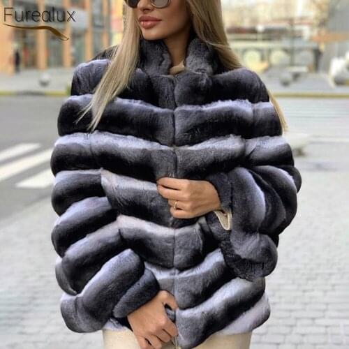 FUREALUX Fashion Natural Real Rex Rabbit Fur Coat Authentic Fur Womens Street Style Jacket Winter Thick And Warm Short Coat