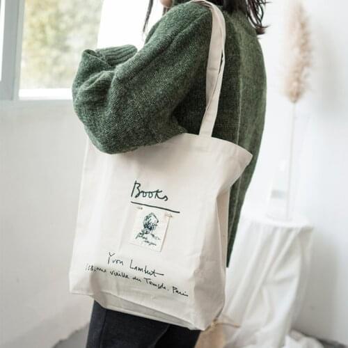 Canvas Tote Shoulder Bag Cotton Shopping Bags for Women Black Champagne Double Strap Casual Handbag Girls' School Books Bag