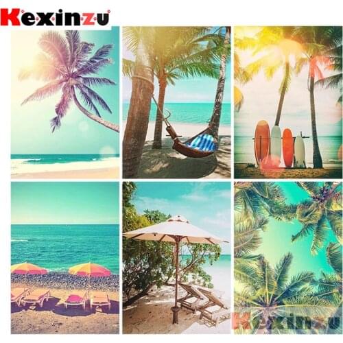 KEXINZU Diamond painting "Beach tree landscape" Full Square/Round Drill Wall Decor Inlaid Resin Embroidery Craft Cross stitch
