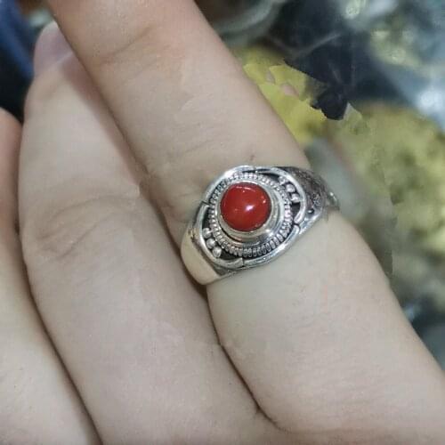 1pcs Wholesale Retail Natural Coral Ring S925 Sterling Silver Inlaid Mans Womans Jewelry Adjustable Size Fathers Day Gift