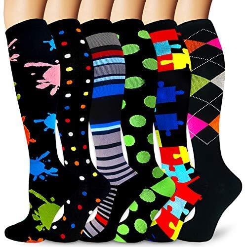 Compression Socks Men Women Anti Fatigue Pain Relief Varicose Veins Knee High Happy Stockings 20-30 MmHg Sports Running Socks