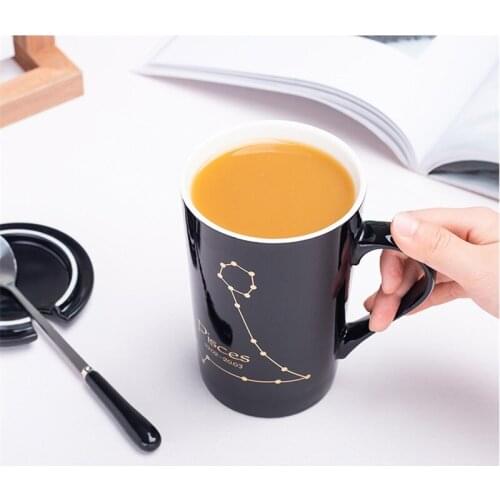 Creative Ceramic Twelve Constellation Mug Brief Milk Drinkware Cup Office Coffee Tea Mugs With Spoon Lid Bottle