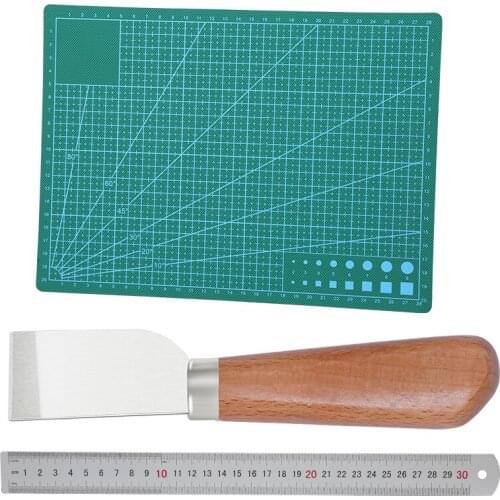 LMDZ Leather Skiving Knife And 30cm Double Side Scale Stainless Steel Ruler PVC Cutting Mat Pad Patchwork Tool