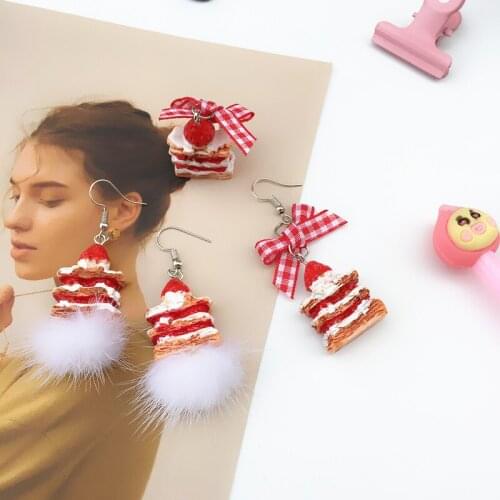 1pair Sweet Lovely Bow Imitation Pearl Earrings for Girl Cake Plush Ball Clip-on Dangle Earrings Fashion Jewelry 2020 Trend