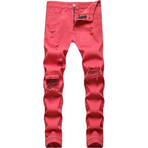 Fashion New Mens Jeans Large Size High-strength Bleaching and Dyeing Red Hole Straight Four-season Jeans 90s Boyfriend Jeans