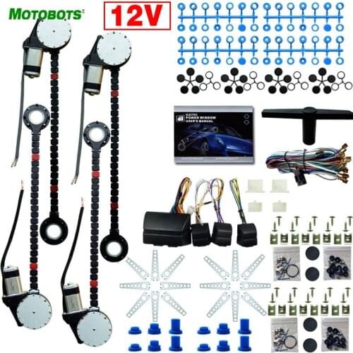 MOTOBOTS 1Set DC12V Universal Car/Auto 4 Doors Electronice Power Window kits With 8pcs/Set Swithces and Harness