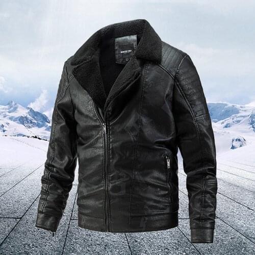 Autumn Winter PU Leather Jacket Men Fashion Turn Down Collar Wool Liner Keep Warm Leather Coat Men Windbreaker Motorcycle Jacket