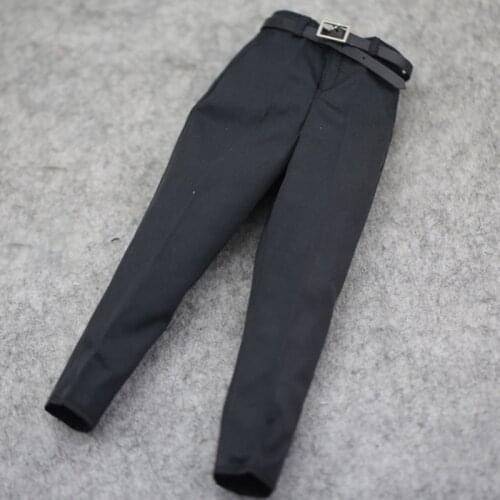In Stock 1/6 Scale Man Black Trousers Pants Costume with Belt Fit 12'' Male Soldier Action Figure Body