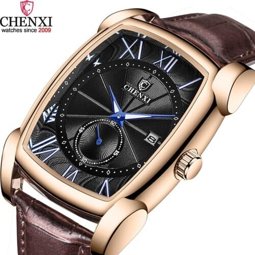 CHENXI Brand Vintage Men Watch Retro Genuine Leather Strap Watches Roman Numerals Antique Square Mens Clocks Gift Waterproof