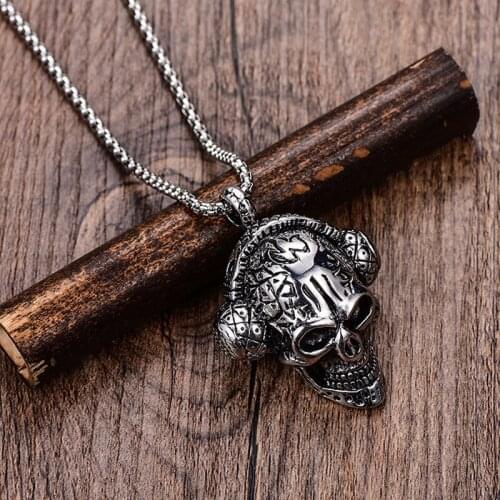 Retro Mens stainless steel Skull Pendant For Necklace Chain Cool Mens Necklace