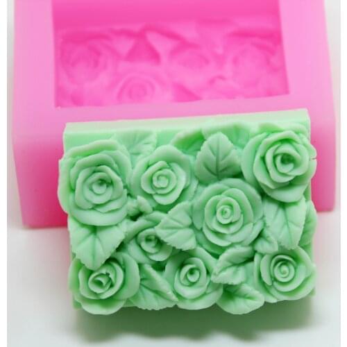 Handmade Soap Soft Silica Gel Mould Resin craft soap making molds rectangle flower cake 3d Rose mold Creative Wedding Gift