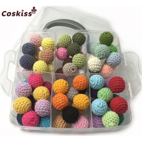 Chunky Wooden Crochet Beads Set Baby Teething Nursing Silk Cotton Knitted Bead DIY Wooden Beads Handmade Pattern
