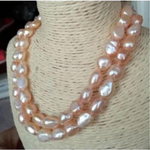 Natural! 2Row 9-10mm Baroque South Sea Pink Pearl Necklace