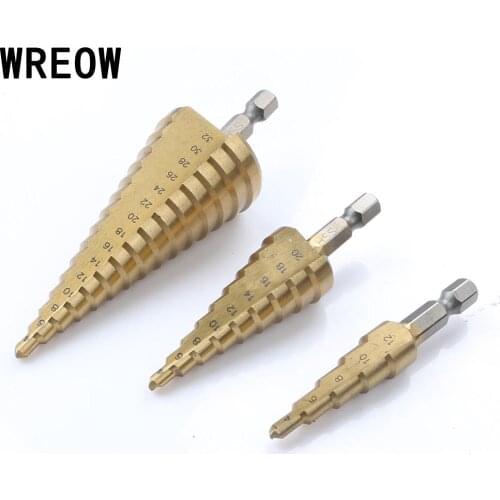 2018 New 3pcs Titanium Step Drill HSS Hex Shank Pagoda Ladder Drill 4-32/4-20/4-12 Home Tool Accessories