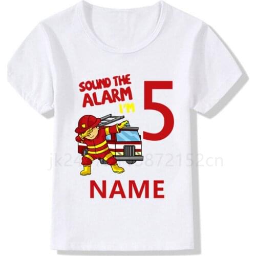 New Boys Girls Funny Fire Truck Clothes Short Sleeve T Shirt Pure Fire Truck T-shirt Brand Tee Tops Unisex Number1-10