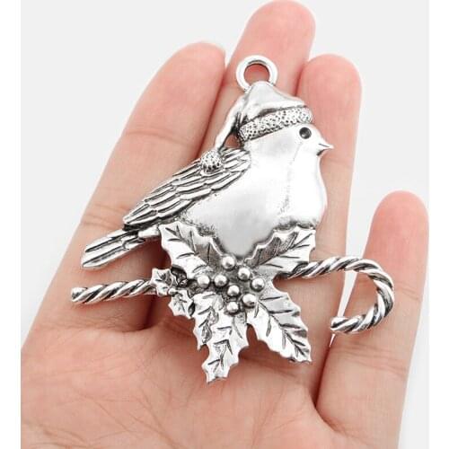 2pcs New Trendy Bird With Hat Flower Branch Charms Pendant For Neckalce Jewelry Findings Lucky Christmas Gifts 66*59mm