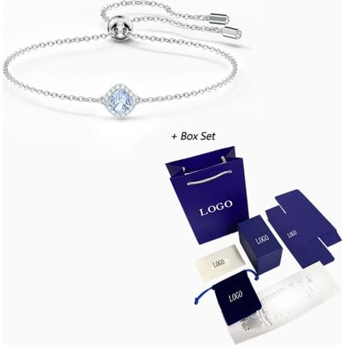 New ANGELIC CUSHION Bracelet Charming Blue Square Decorated Slider Bracelet Womens Romantic Jewelry Gift